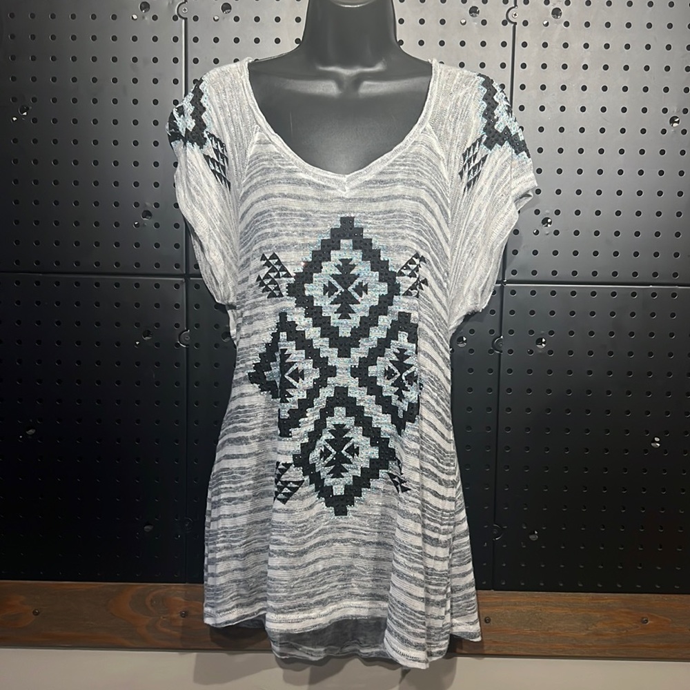 Vocal Heathered see through rhinestone embellished top- one size fits most
